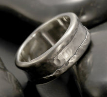 Men's Rustic Wedding Band, Textured Sterling Silver Ring, RS-1293