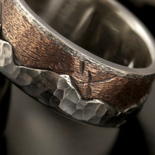 Men's Rustic Wedding Band, Mountain Ring, Silver & Copper Ring, RS-1296