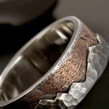 Men's Rustic Wedding Band, Mountain Ring, Silver & Copper Ring, RS-1296