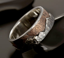 Men's Rustic Wedding Band, Mountain Ring, Silver & Copper Ring, RS-1296
