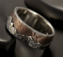 Mens Wedding Ring, Mens Wedding Band, Mountain ring, Rustic mens ring, Silver and copper, Gift for men,  RS-1296