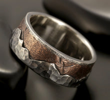 Men's Rustic Wedding Band, Mountain Ring, Silver & Copper Ring, RS-1296
