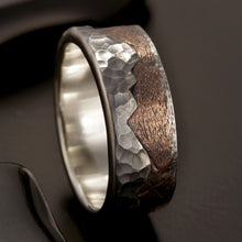 Mens Wedding Ring, Mens Wedding Band, Mountain ring, Rustic mens ring, Silver and copper, Gift for men,  RS-1296