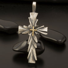 Large Mens Cross Pendant, Sterling Silver & 14K Gold, P-130