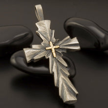 Large Mens Cross Pendant, Sterling Silver & 14K Gold, P-130