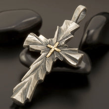 Large Mens Cross Pendant, Sterling Silver & 14K Gold, P-130