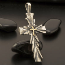 Large Mens Cross Pendant, Sterling Silver & 14K Gold, P-130