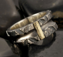 Wide Mens Wedding Band, 14K Gold & Sterling Silver Ring, RS-1301