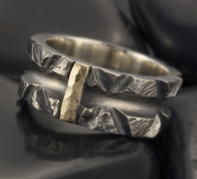 Wide Mens Wedding Band, 14K Gold & Sterling Silver Ring, RS-1301