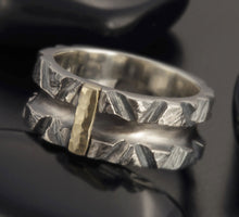 Wide Mens Wedding Band, 14K Gold & Sterling Silver Ring, RS-1301