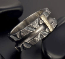 Wide Mens Wedding Band, 14K Gold & Sterling Silver Ring, RS-1301
