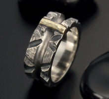 Wide Mens Wedding Band, 14K Gold & Sterling Silver Ring, RS-1301
