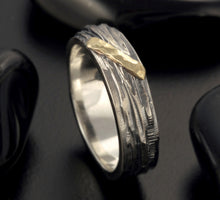 14K Gold & Sterling Silver Mens Wedding Band, Mixed Metal Ring, RS-1302