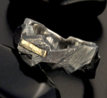 Mens Wedding Band, Sterling Silver & 14K Gold, Rustic Mens Ring, RS-1303