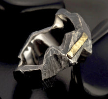 Mens Wedding Band, Sterling Silver & 14K Gold, Rustic Mens Ring, RS-1303
