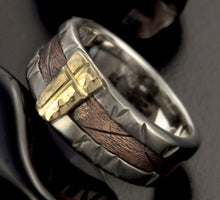 Rustic Mens Wedding Band, 14K solid Gold Silver & copper Ring,Man ring,  Engagement Band, Unique Mens Ring,   RS-1306