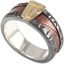 Rustic Mens Wedding Band, 14K solid Gold Silver & copper Ring,Man ring,  Engagement Band, Unique Mens Ring,   RS-1306