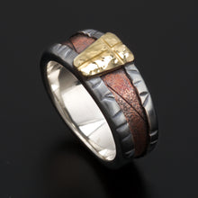 Mens Ring, 14K solid Gold & Silver Ring, Rustic mens ring,  Gift for men,  RS-1306