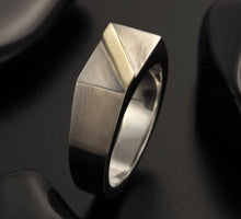 Mens Signet Ring, Silver & 14K Gold ring, Personalized ring, Mens Jewelry, Unique ring, Rustic mens ring, RS-1307
