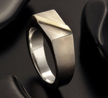 Men's Signet Ring, Sterling Silver & 14K Gold, Personalized Ring, RS-1307