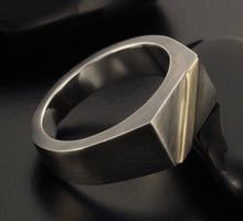 Men's Signet Ring, Sterling Silver & 14K Gold, Personalized Ring, RS-1307