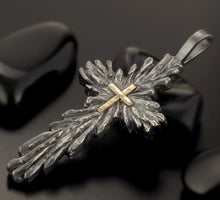 Mens Cross Pendant, Large Silver and 14K solid Gold Handmade Cross Pendant, Mens Cross Silver Handmade Pendant, Cross Jewelry, P-131-B