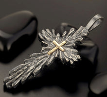 Men's Cross Pendant, Sterling Silver & 14K Gold Large Christian Cross, P-131-B