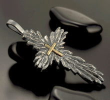 Mens Cross Pendant, Large Silver and 14K solid Gold Handmade Cross Pendant, Mens Cross Silver Handmade Pendant, Cross Jewelry, P-131-A