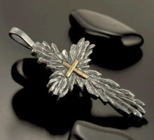 Men's Cross Pendant, Sterling Silver & 14K Gold Large Christian Cross, P-131-B