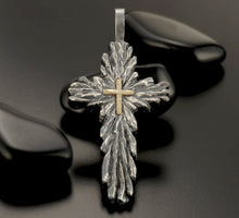 Mens Cross Pendant, Large Silver and 14K solid Gold Handmade Cross Pendant, Mens Cross Silver Handmade Pendant, Cross Jewelry, P-131-A