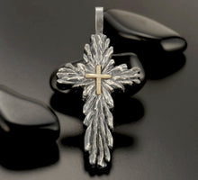 Men's Cross Pendant, Sterling Silver & 14K Gold Large Christian Cross, P-131-B