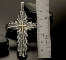Mens Cross Pendant, Large Silver and 14K solid Gold Handmade Cross Pendant, Mens Cross Silver Handmade Pendant, Cross Jewelry, P-131-A