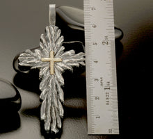 Men's Cross Pendant, Sterling Silver & 14K Gold Large Christian Cross, P-131-B