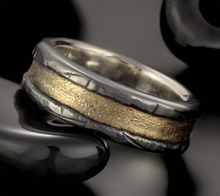 Men's 14K Gold & Sterling Silver Wedding Band, Rustic Two Tone Ring, RS-1404
