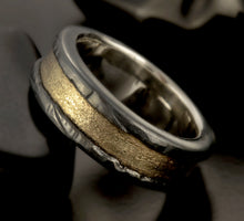 Men's 14K Gold & Sterling Silver Wedding Band, Rustic Two Tone Ring, RS-1404