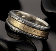 Man Gold Band, Silver & 14K solid Gold, Man Woman Wedding Ring, Anniversary Ring,  RS-1404