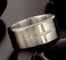 Men's Sterling Silver & Copper Wedding Band, Rustic Wide Ring, RS-1405