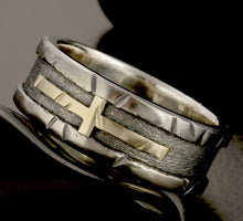 14K Gold Cross Ring, Sterling Silver Men's Wedding Band, Handmade Christian Ring, Gift for Him, RS-1408
