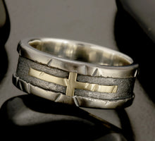 14K Gold Cross Ring, Sterling Silver Men's Wedding Band, Handmade Christian Ring, Gift for Him, RS-1408
