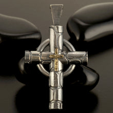 Unique Cross Pendant, Mens Cross Pendant Silver and 14K Gold Handmade,  Cross Sterling Silver Handmade Pendant, Cross Jewelry, P-141