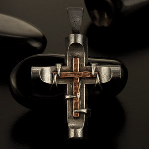 Silver Cross Pendant, Mens Cross Sterling Silver Handmade Pendant, Silver and copper Handmade Cross Pendant, Cross Jewelry, P-142