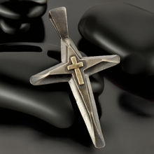 Handmade Sterling Silver & 14K Gold Cross Pendant for Men | Christian Necklace | P-145