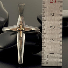 Handmade Cross Pendant, Cross Pendant, Mens Cross Sterling Silver and 14K solid Gold  Pendant, Cross Jewelry, P-145