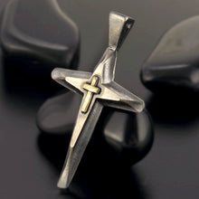 Handmade Cross Pendant, Cross Pendant, Mens Cross Sterling Silver and 14K solid Gold  Pendant, Cross Jewelry, P-145