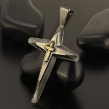 Handmade Sterling Silver & 14K Gold Cross Pendant for Men | Christian Necklace | P-145