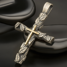 Mens Cross Pendant, Sterling Silver & 14K Gold, Antique Cross, P-149