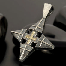 Handmade Jerusalem Cross Pendant in Sterling Silver & 14K Gold | Christian Necklace | P-151