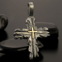 Handmade Cross Pendant, Mens Cross necklace, Sterling Silver and 14K Solid Gold, Religious Mens Pendant, P-153