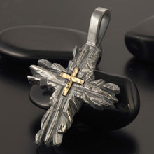 Handmade Cross Pendant, Mens Cross necklace, Sterling Silver and 14K Solid Gold, Religious Mens Pendant, P-153