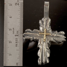 Handmade Cross Pendant, Mens Cross necklace, Sterling Silver and 14K Solid Gold, Religious Mens Pendant, P-153